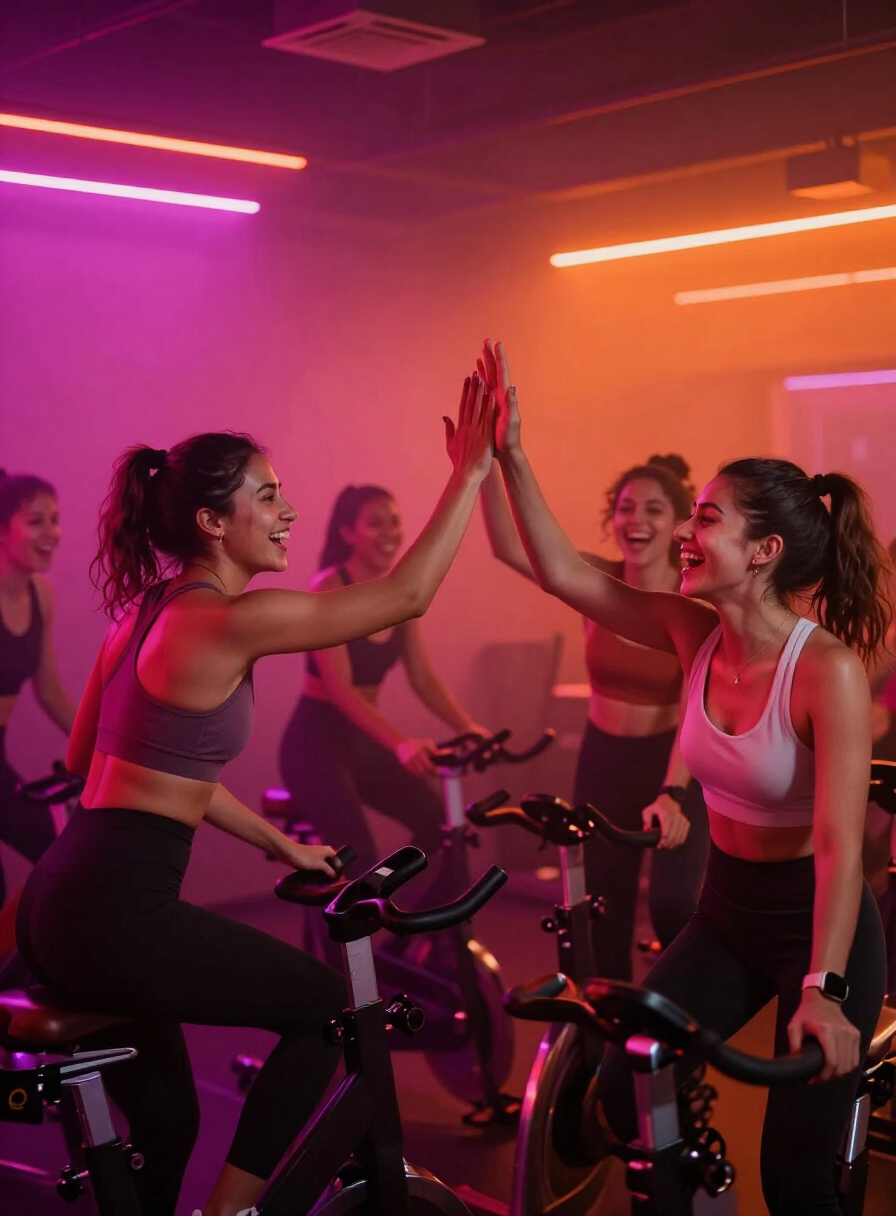 Grupo comemorando uma aula de ciclismo