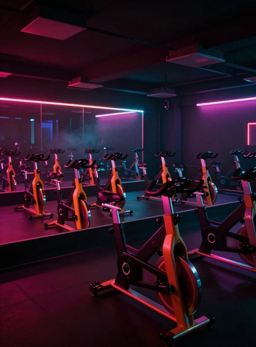 Bicicletas em estúdio com luzes neon
