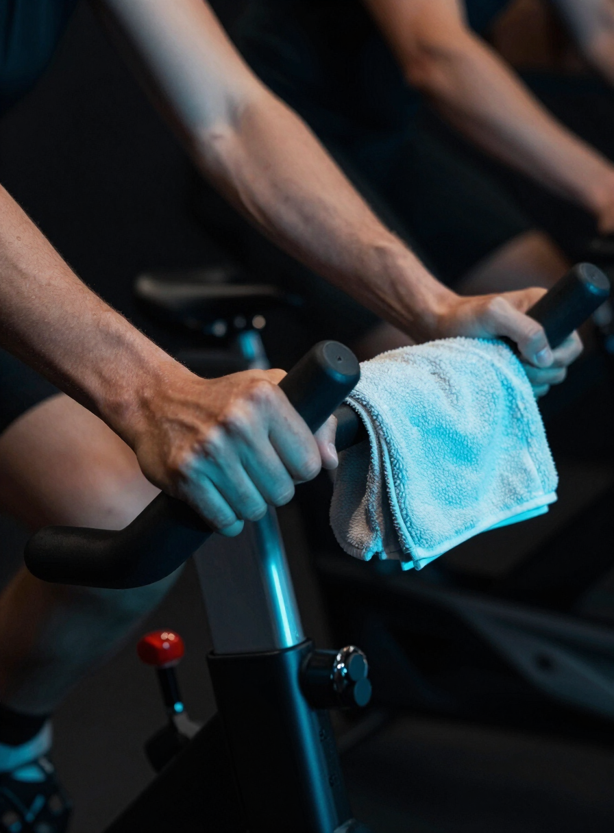 Detalhe das mãos no guidão de uma bicicleta